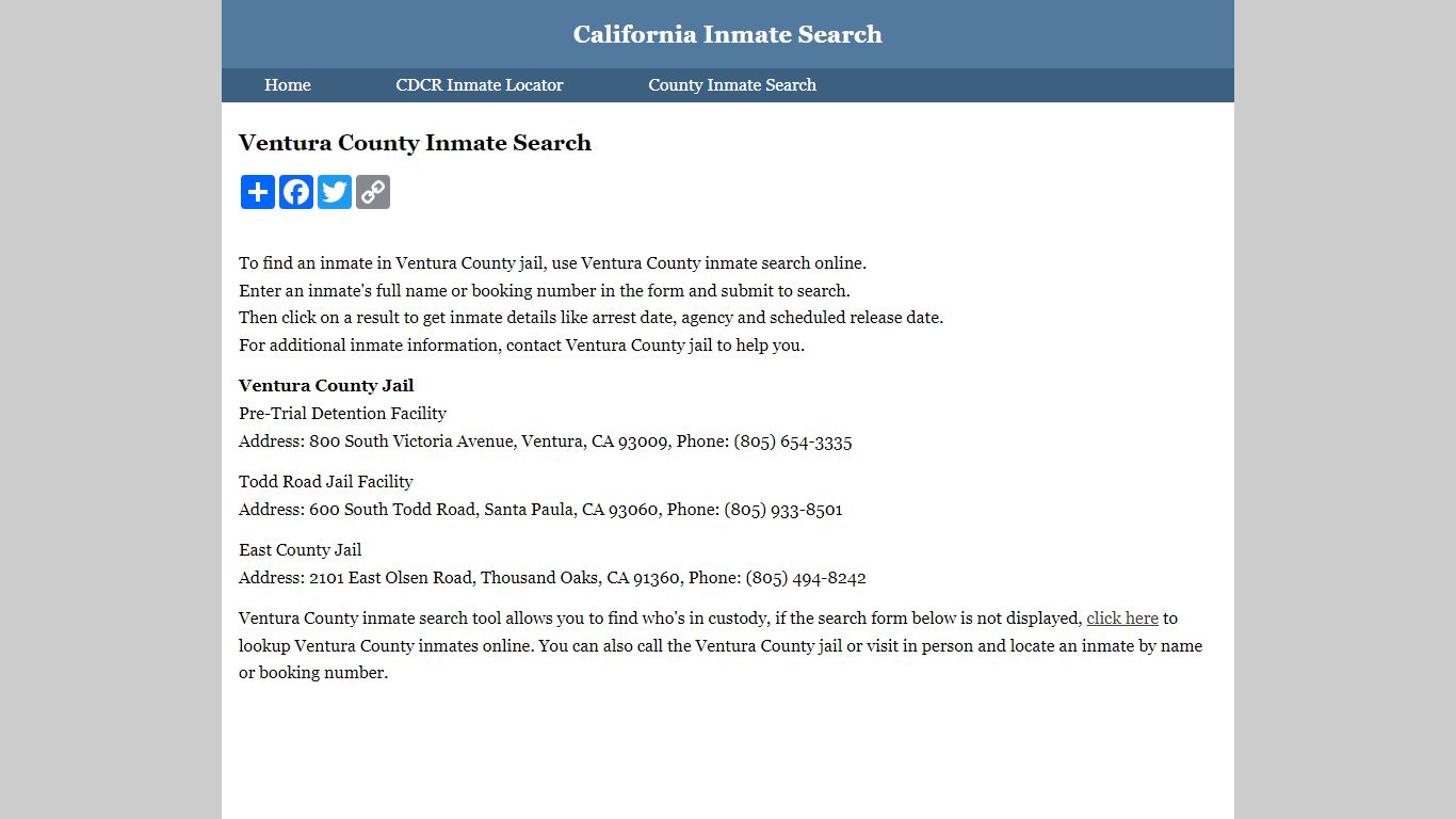 Ventura County Inmate Search